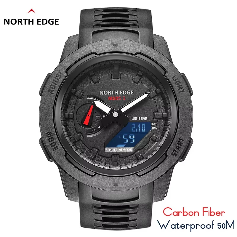 NORTH EDGE Mars3 Men's Military Digital Waterproof Sports Watch with Carbon Fiber Case