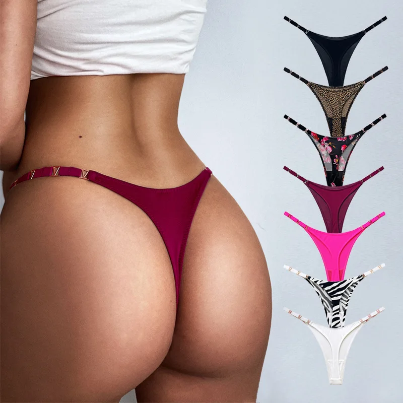 

Sexy Seduction Metal Ice Silk Women's T-Back Pants Fashion Fitness Sports Hip Lifting Low Waist High Fork T-Back G String Women
