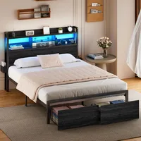 Queen Bed Frame with Wood Headboard and Storage Shelf, Metal Platform Bed Frame Queen Size with Storage Drawers86.4Lx61Wx 44.9H 1