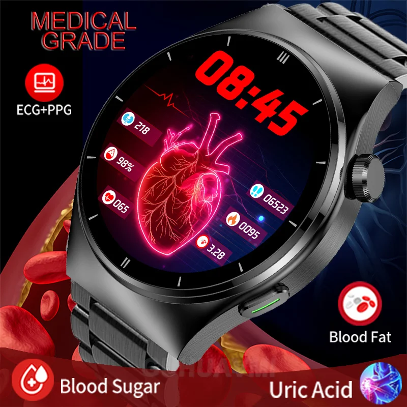 2024 Nuovi Uomini Bluetooth Call Laser Therapy Blood Glucomb Smart Watch Blood Lipid Blood Oxygen Motion Fitness Health Smartwatch