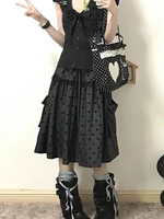 Jupe à pois pour femmes, Design gris esthétique, rétro américain, mignon, ligne a, dentelle, vêtements populaires coréens, 2000 3