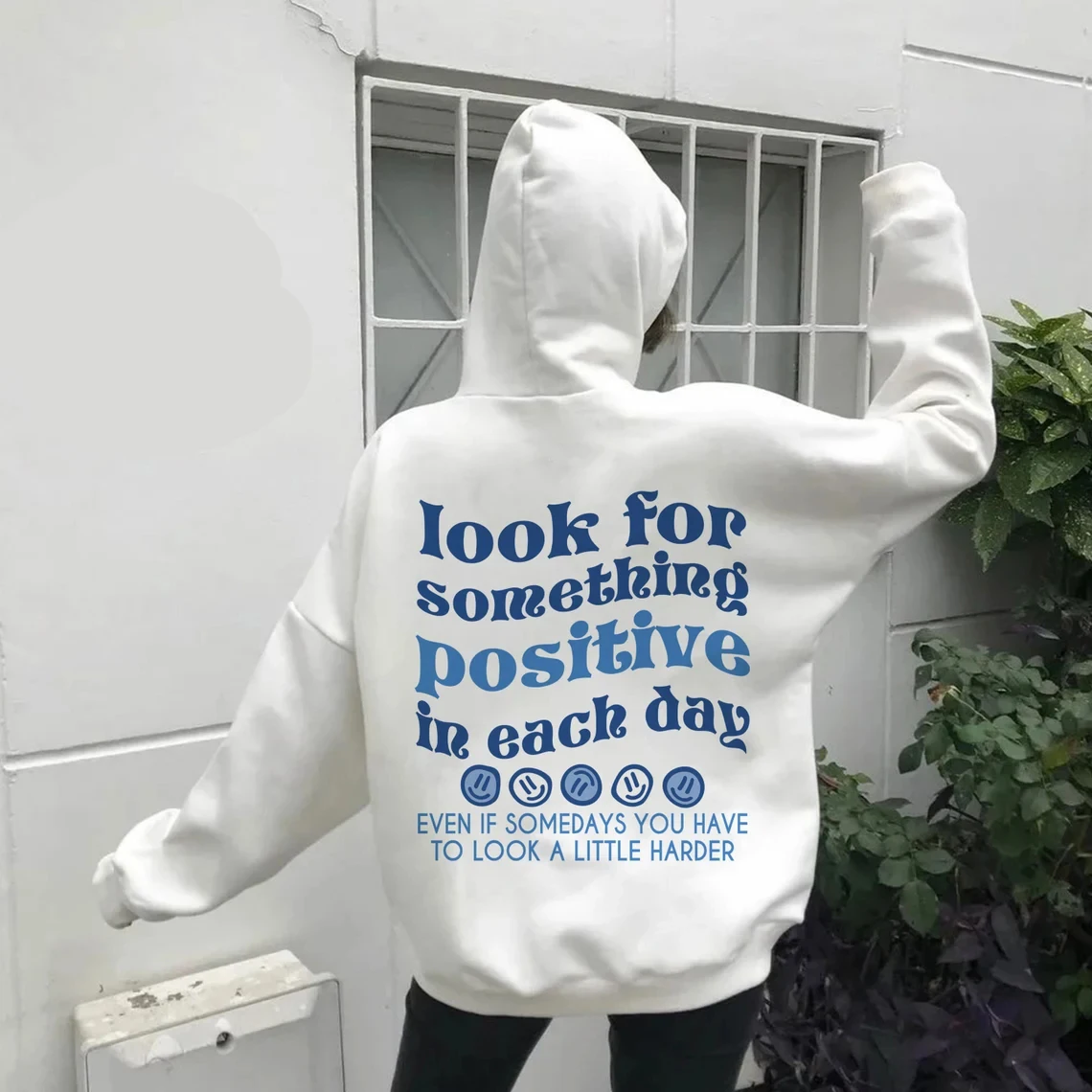 Look for something positive in Each Day back print Hoodies Positive Saying Women aesthetic Hoody's Sweartshirt Tumblr Hoodie 2