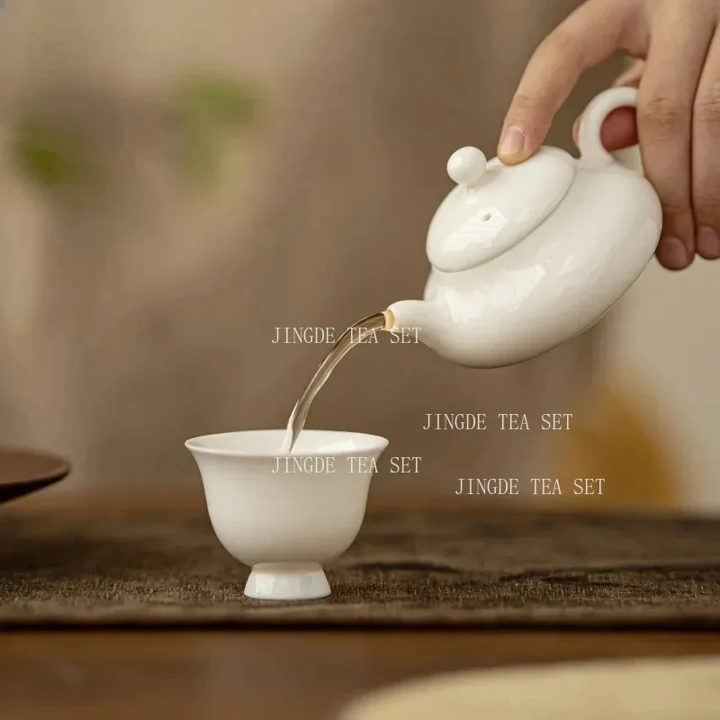 100ml Yangzhi Jade Teapot Household Small Capacity Official Hat Pot Chinese White Porcelain Kung Fu Tea Maker Teaset Accessories