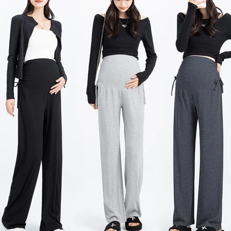 

Spring And Summer Maternity Long Pants Drawstring Across Belly Elastic Waist Clothes for Pregnant Women Casual Pregnancy Pants