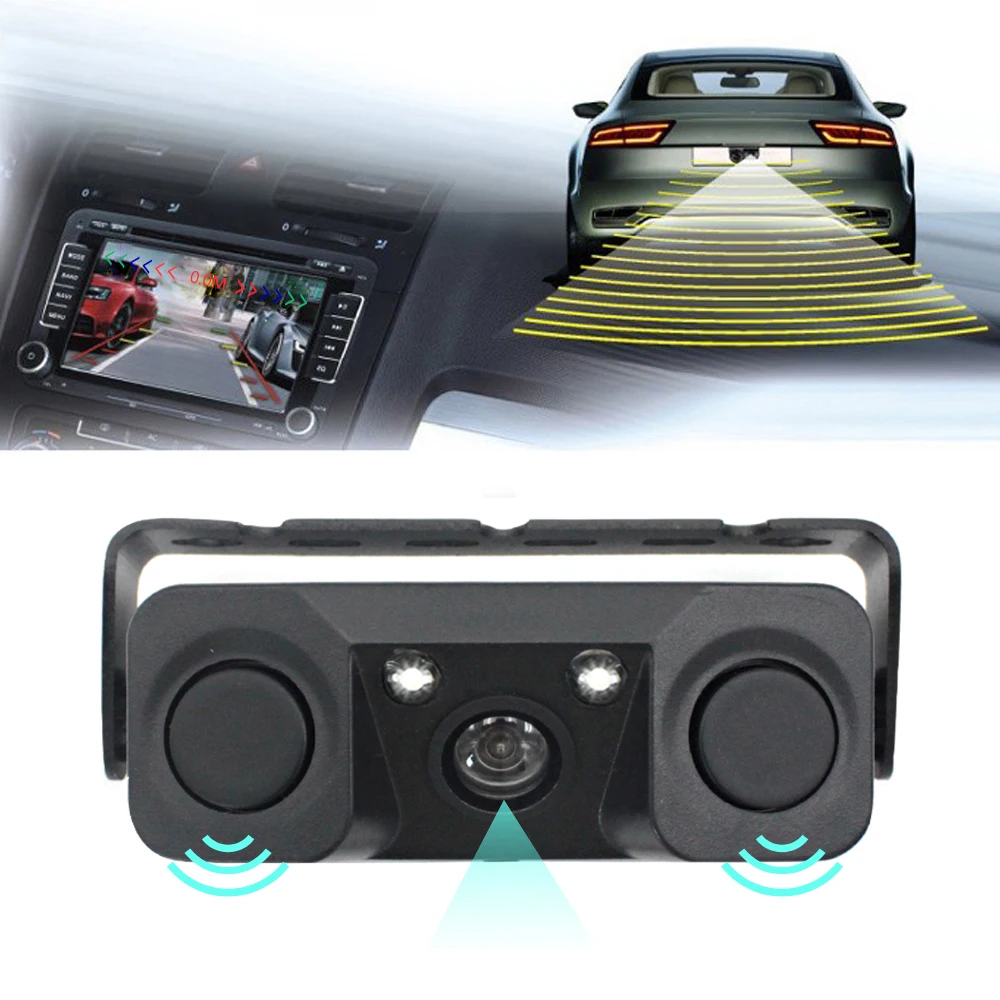 

Tomostrong 3 in 1 Car Rear View Camera 12V IP67 Waterproof Parking Alarm Radar Detector Sensor 170° Night Vision Rearview Camera