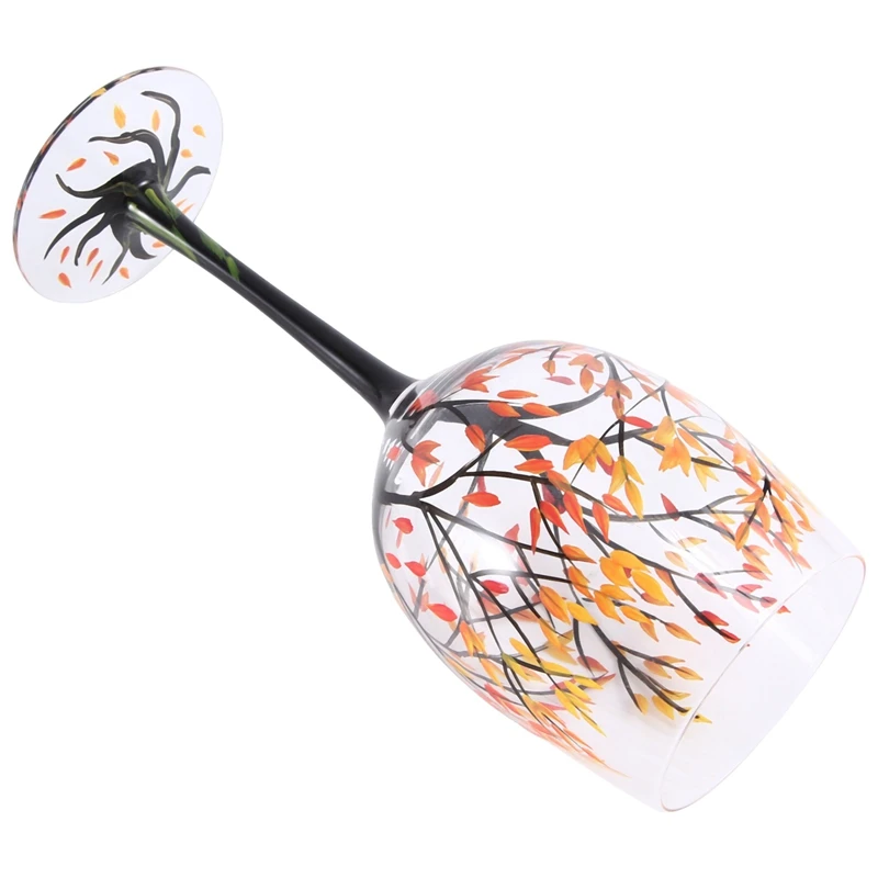 1Pcs HOT-Autumn Tree Wine Glass-Fall Colors-Leaves Of Red, Yellow, Orange Hand Painted Fall Leaf Easy To Use