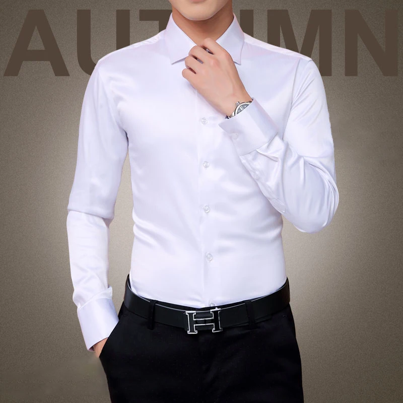 TFETTERS Hot Selling New Men's Luxury Shirts Wedding Party Dress Long Sleeve Shirt Silk Tuxedo Shirt Men Mercerized Cotton