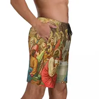 Custom Ethiopian Christian Christ Jesus Last Supper Swim Trunks Mens Quick Dry Board Shorts Swimwear Suits Boardshorts 2
