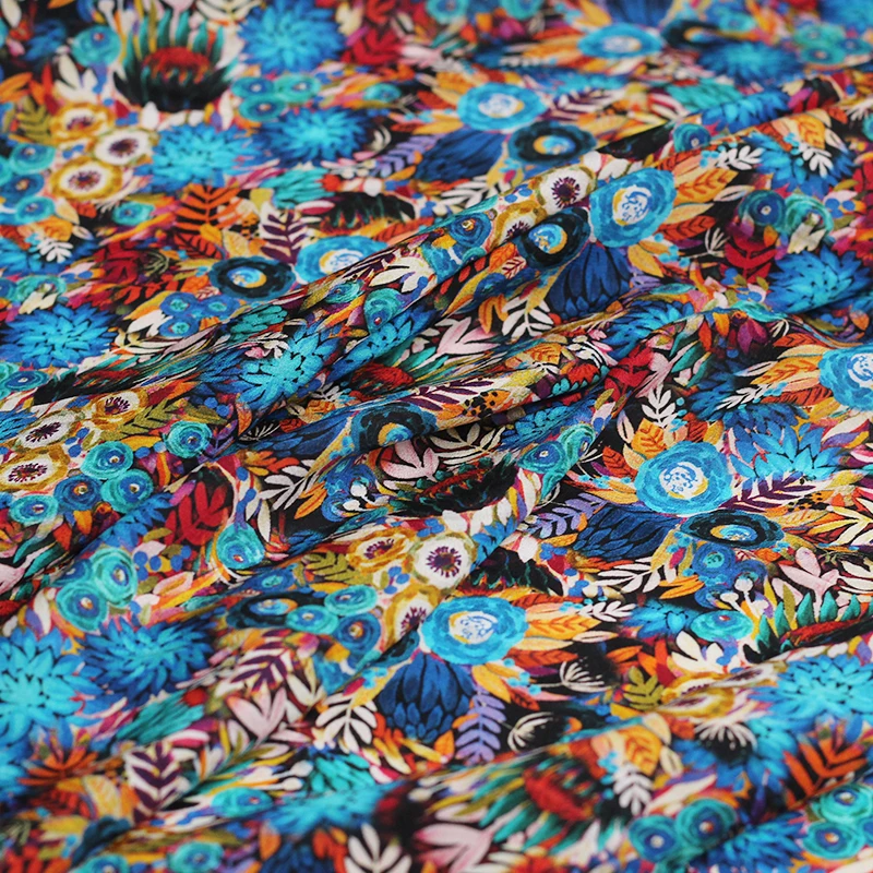 Redraspberry 136cm 72g 12momme  Silk crepe de  chine multicolored flowers fabrics clothes Garment sewing materials Free shipping