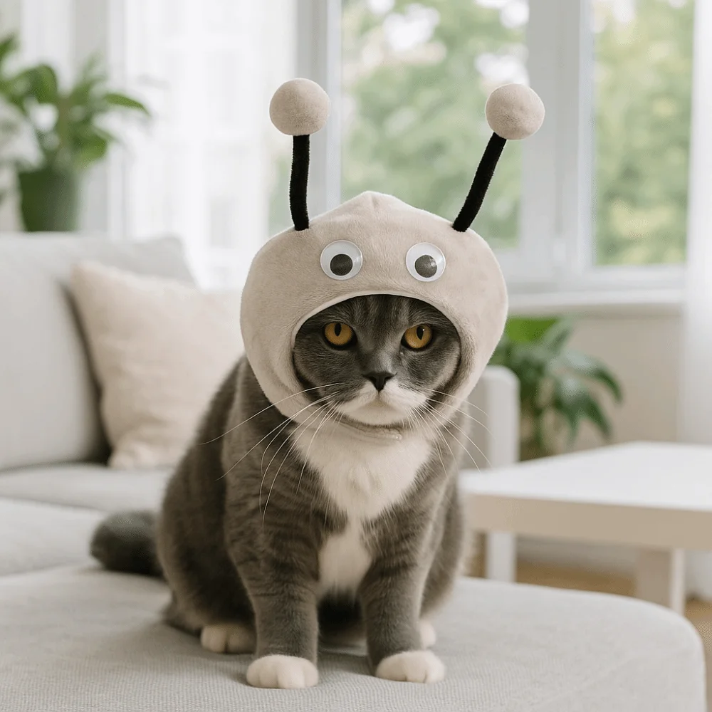 Cute Warm Cat Bee Headdress Adjustable Cat Headwear with Active Eyes Cartoon Cat Decorative Hat Pet Cosplay Show