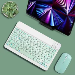 10 - Inch Multilingual Bluetooth - Compatible Wireless Keyboard - 10 inch (Green and mouse)