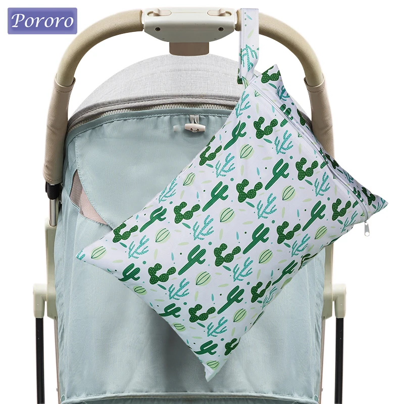 30*40CM Multi-function Single Pocket Cloth Handle Wetbags Reusable Waterproof Fashion Prints Wet Dry Diaper Bag Wholesale