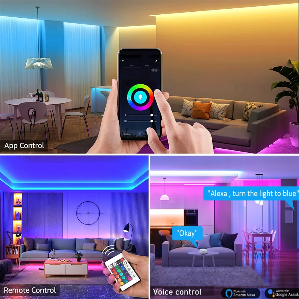 WiFi LED Strip Light Tuya Smart Life Flexible Light Lamp USB Desktop Screen TV BackLight Diode Tape Support Alexa Google 3