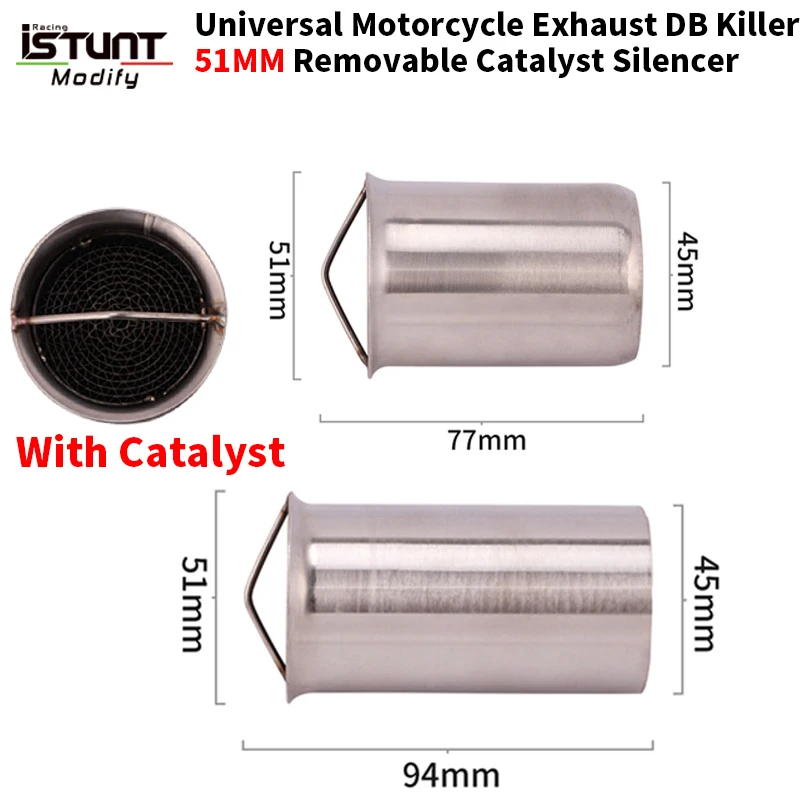 Universal Motorcycle Exhaust Pipe Escape Moto 51mm Catalyst Muffler Silencer Insert Removable DB Killer Eliminate Noise Mesh