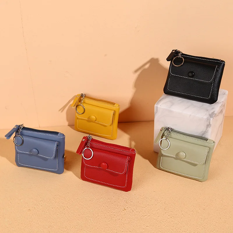 

Ladies short small purse pure color card bag change coin bag key bag wholesale
