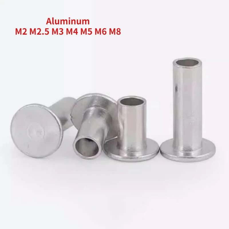 หมุด M2 M5 M3 M2.5 M6อลูมิเนียมหัวแบนหมุดกึ่งท่อหัวแบนโทนสีเงินครึ่งกลวงหมุดโลหะสำหรับหนัง 1