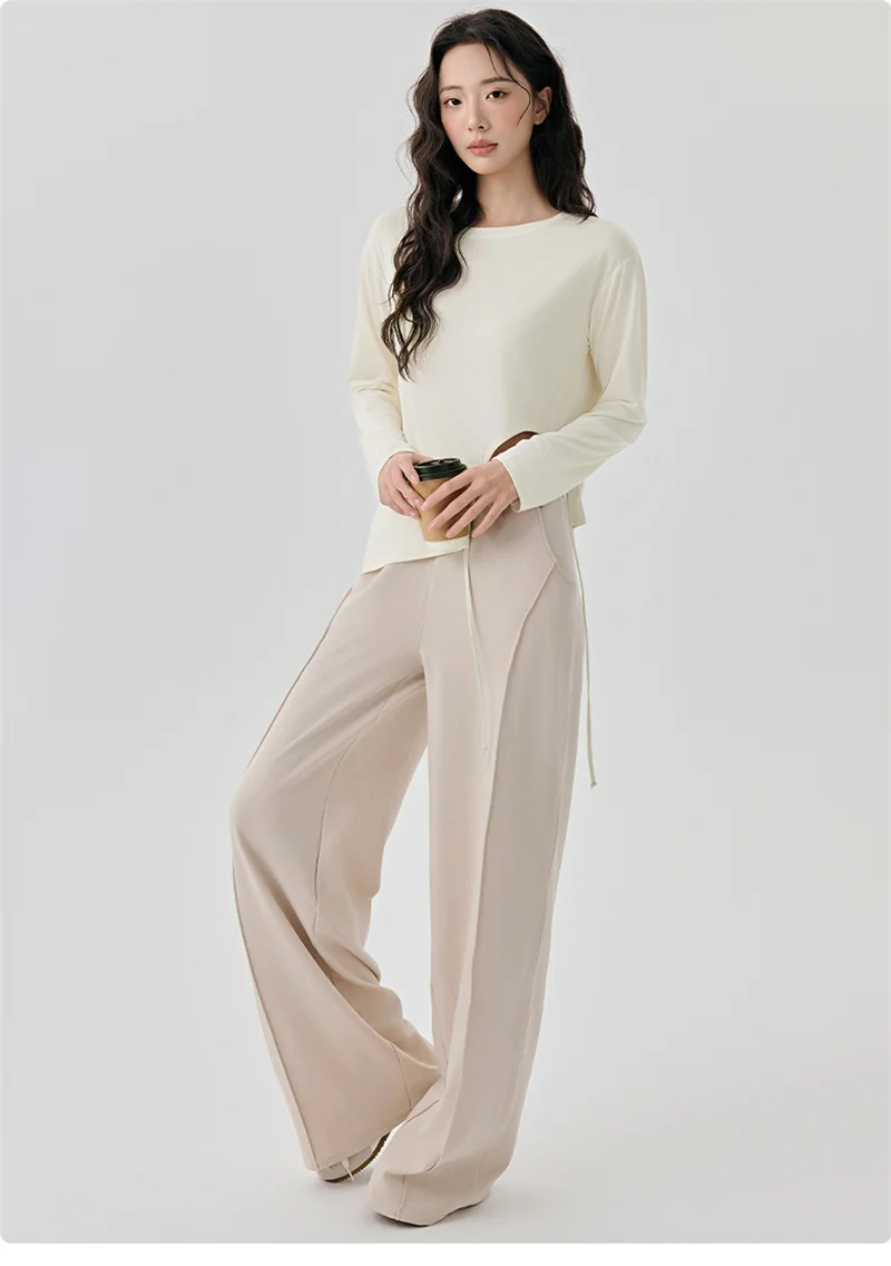 Modales Yoga-Shirt für Damen, Kordelzug an der Taille, langärmelig, Sport-Shirt, atmungsaktiv, schnell trocknend, lockere Tanz-Jogging-Bluse, Vertuschung – Detail 3