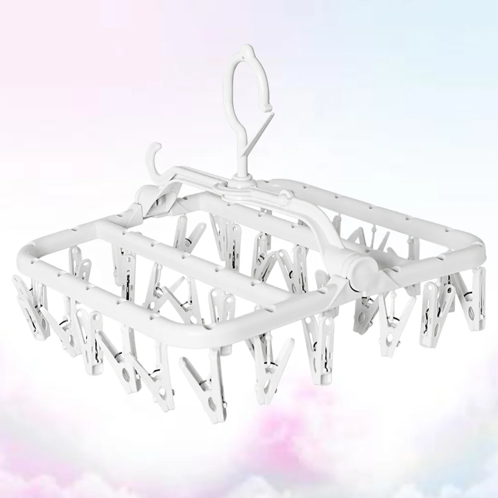 

Laundry Drying Clips Folding Laundry Clothes Hook Rack Folding Sock Hanger Clothes Hangers for Drying Towels Bras White