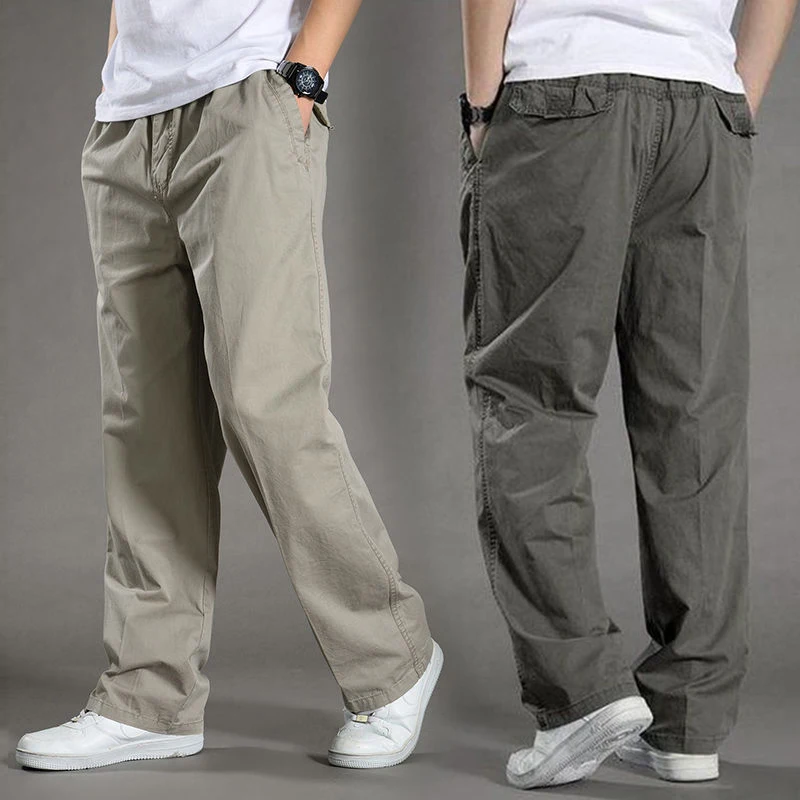 2022 Mens casual Cargo Cotton pants men pocket loose Straight Pant