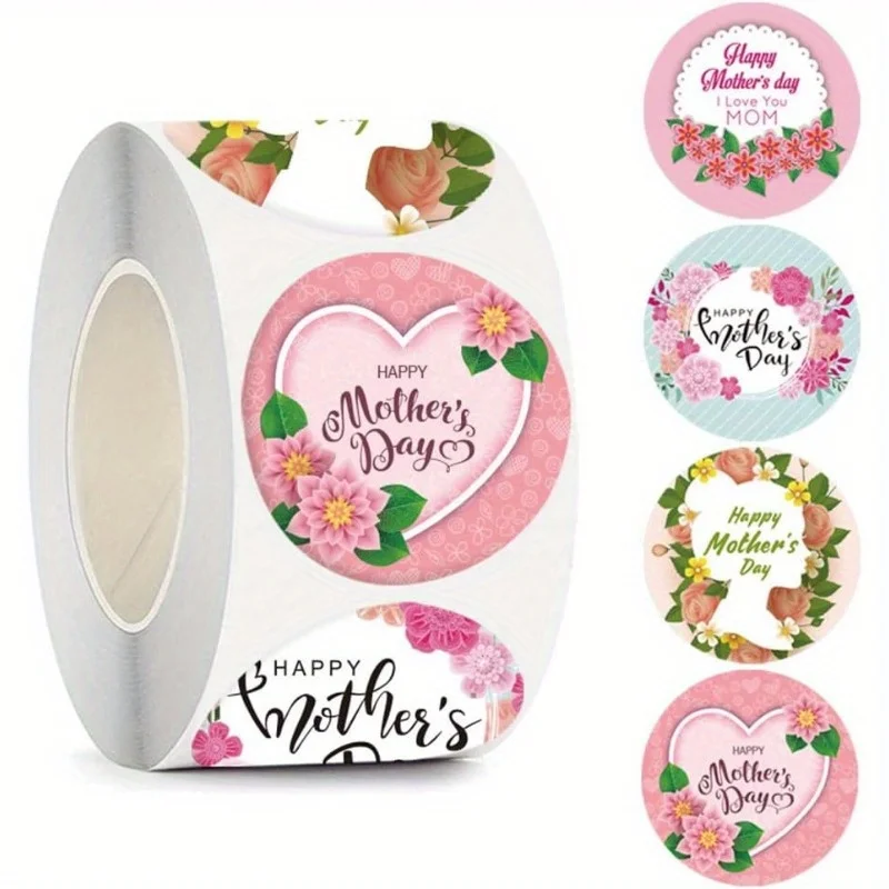 Mothers Day Decorations Label Stickers 1 inch Happy Mother's Day Gift Stickers Present Card Cookie Flower 4 Design