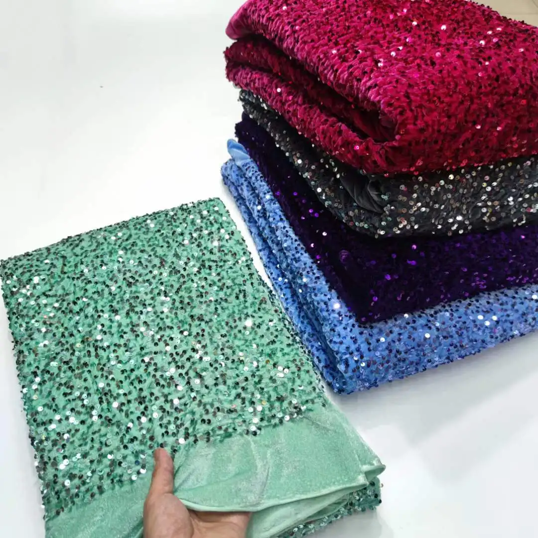 Gold Velvet Lace Nigerian African Sequins Lace Fabrics 2024 High Quality Lace Material French Tulle Lace Fabric For Dress Sewing