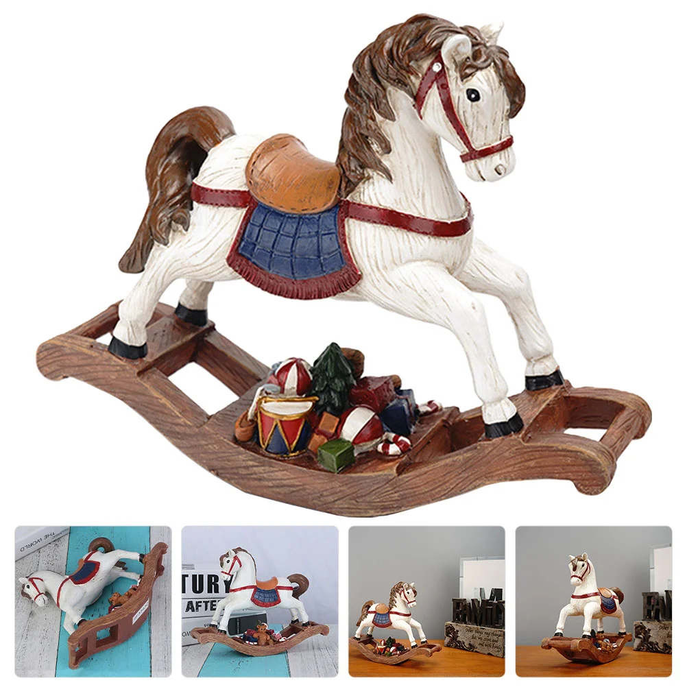 

Stable Christmas Xmas Cartoon Party Hobbyhorse Ornament Holiday Hobbyhorse Table Rocking Horse Resin Rocking Horse Statue