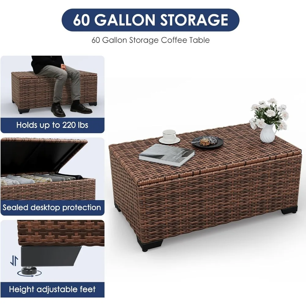 Outdoor Patio Furniture Set, 5 Pieces Outdoor Sectional Wicker Patio Furniture, Outdoor Sofa with Storage Coffee Table 3