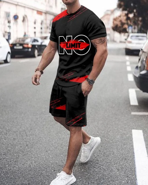 Summer New Men's T-Shirt + Shorts 2-Piece Set Of Crown King 3D Printing Oversized Casual Street Harajuku Hip-Hop Retro Round Nec TS1187
