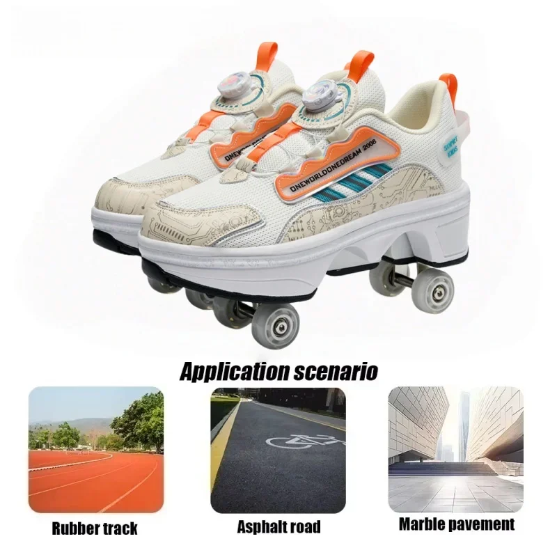 Children's Roller Skates Boys Girls Casual 4 Wheels with Brakes Outdoor Running Shoes Parkour Deformed Removable Fashion Skates