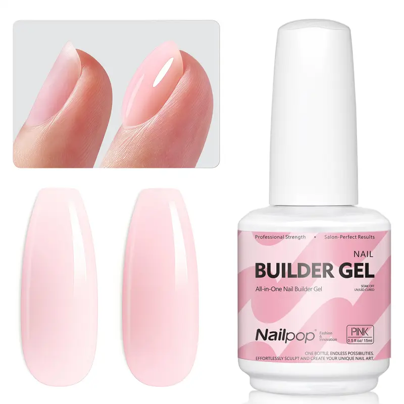 Nailpop Builder Nail Gel 4 Colors Base Coat Strengthener Thickening Extension Rhinestone Glue Gel Polish Brush in Bottle 15ml - Image 7