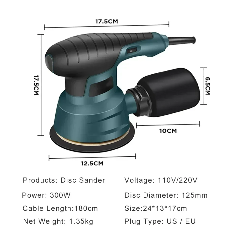 300W Electric Sander Machine Random Orbital Polisher 110V&220V Variable Speed Sander with 125mm Sandpaper Car Polishing Machine 5