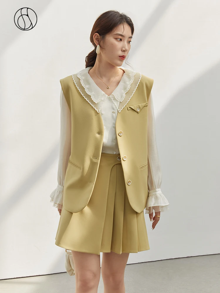 

DUSHU Two Piece Commuter Style Design Sense Fashion Vest Suit Women 2022 Autumn New Slim Mini Skirts Female Blazer Vest + Skirts