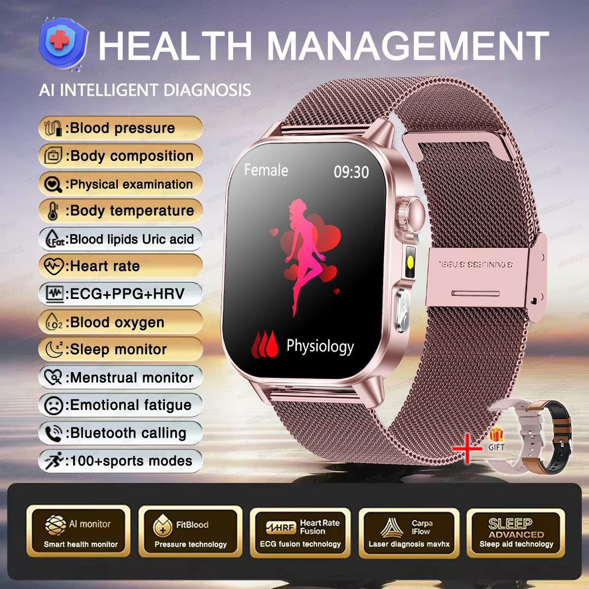 Health Care Smart Watch Men Women ECG BMI Analysis Uric thumbnail 4