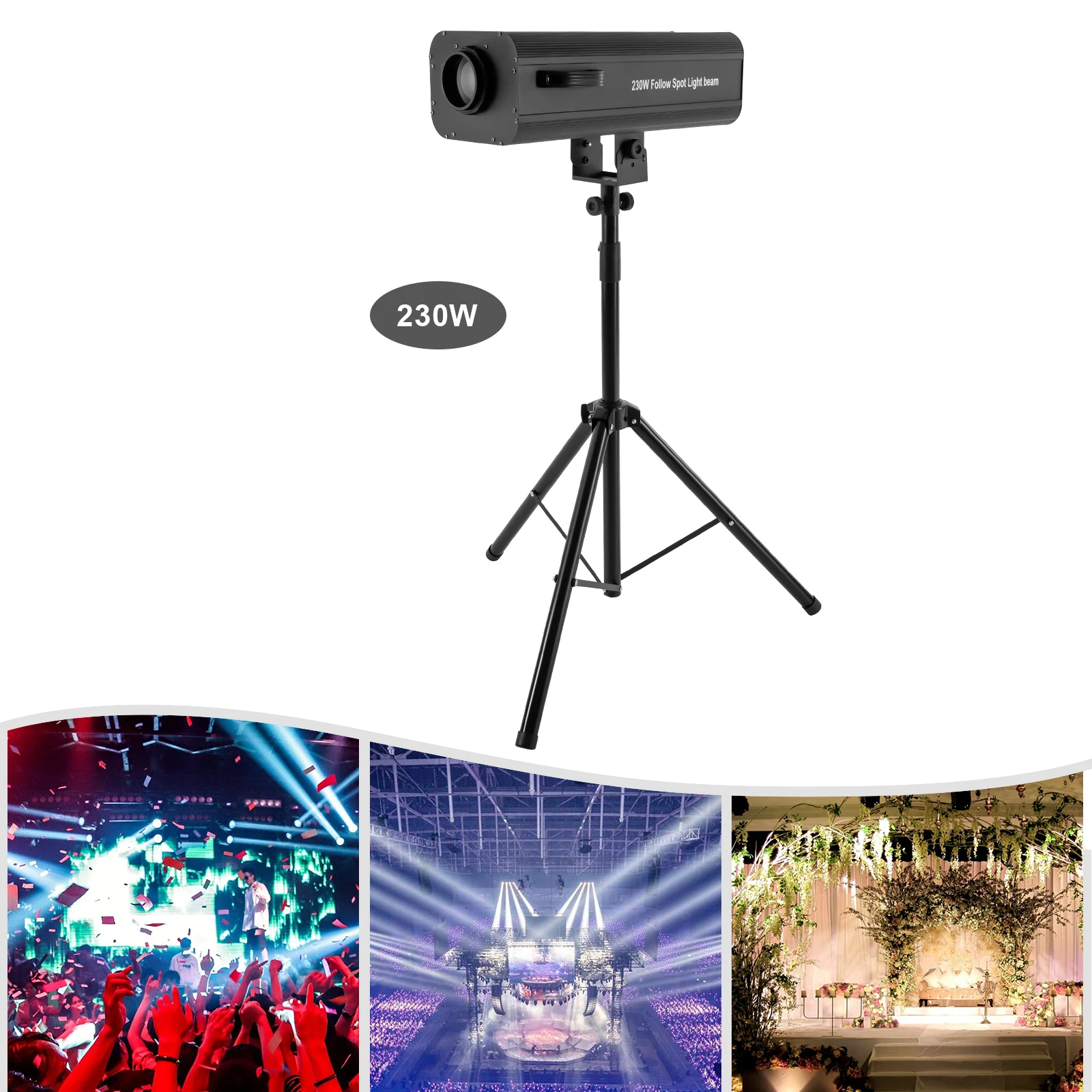 230W Stage Spotlight LED Spotlight Follow Spot Light Professional Performance Lights for Event Production Adjustable Aperture