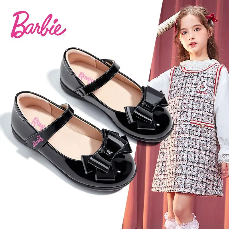 

Creativity Barbie Child Shoe Girl Black Leather Child 2024 New Spring Princess Exquisite Kawaii Clothes Sandals Birthday Gift