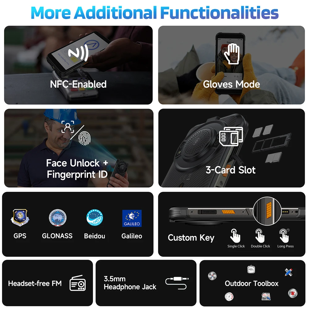 【Ships from US】Ulefone RugKing 4G Rugged Phone Android 15 Up to 16GB+256GB Waterproof Smartphone 9600mAh NFC Global Version