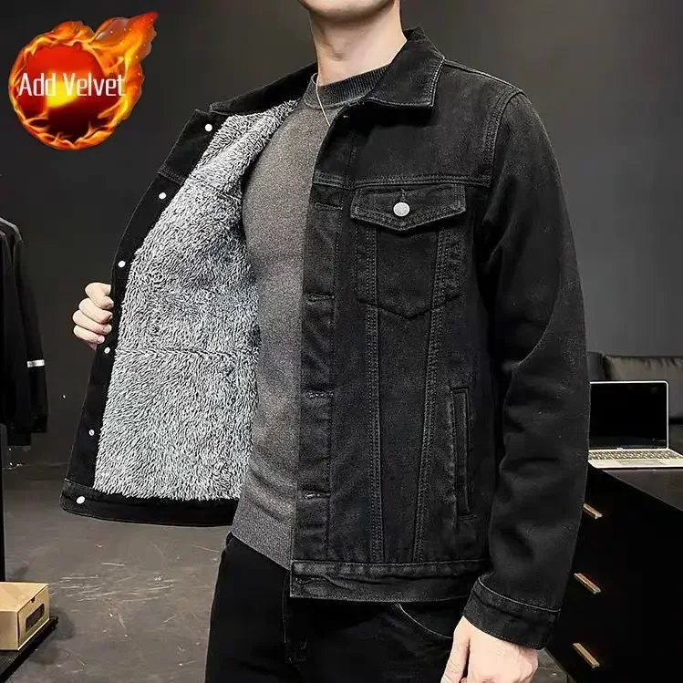 thumbnail image 1 of Chaqueta vaquera para hombre, abrigo vaquero acolchado con botones de lana para hombre, cálido acolchado con oveja Y2k, moda vintage Joker, ropa masculina de talla grande G, 1 of 5