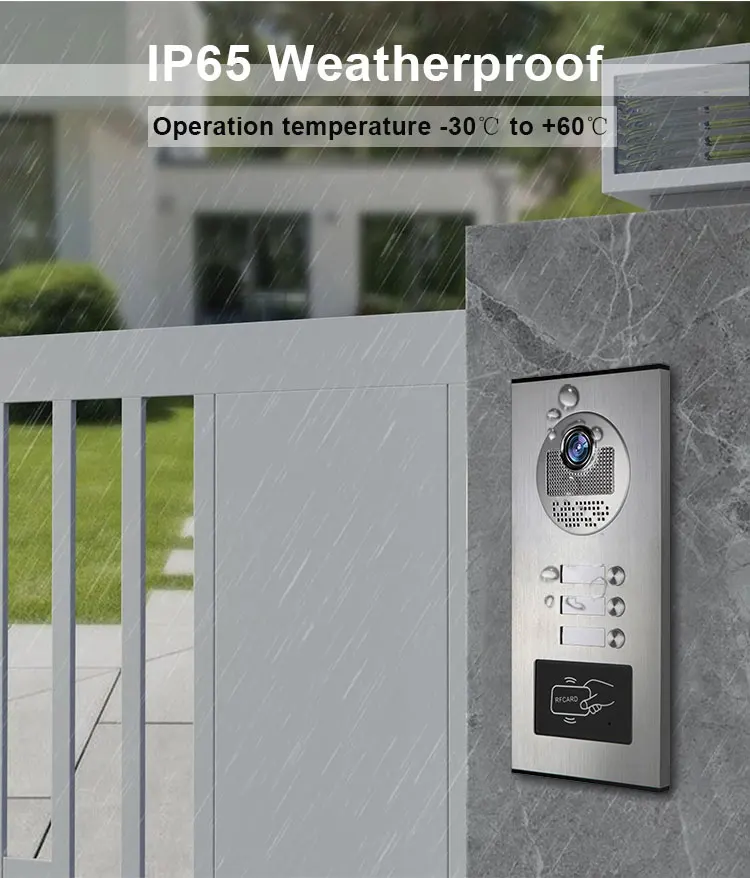 3-family Apartment Intercom Video Doorbell with RFID Card Unlock 7inch 4Wired Vi