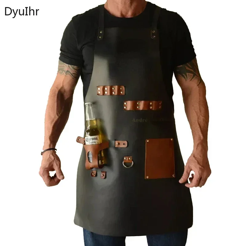 Customized Apron kitchen Outdoor barbecue apron PU leather multifunctional oil resistant work apron home and kitchen products 5