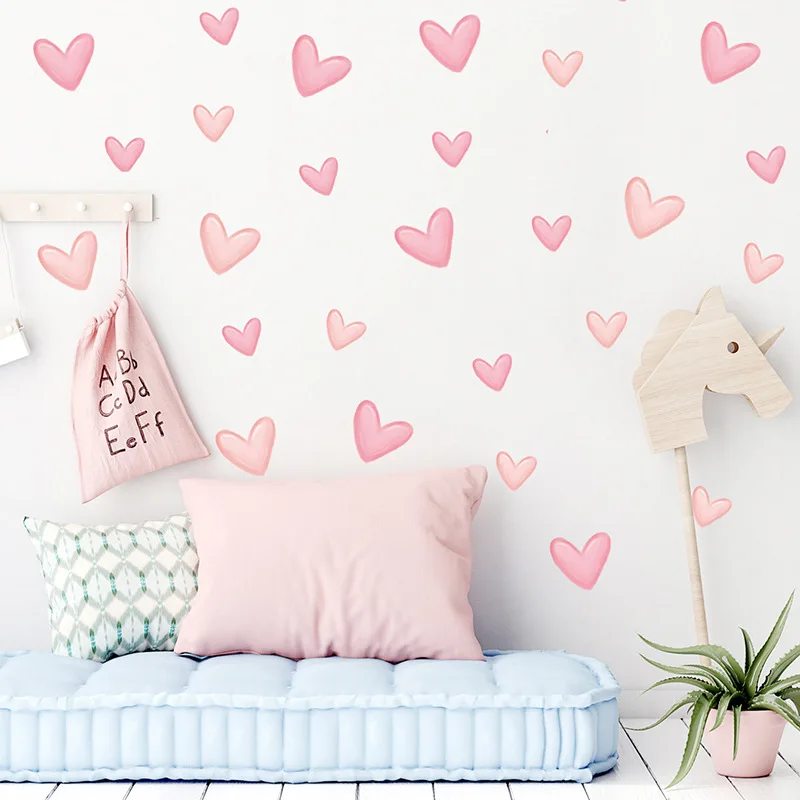 

60pcs Pink Heart Shape Wall Stickers for Bedroom Living Room Baby Girl Room Decoration Kids Room Nursery Room Wall Decals Decor