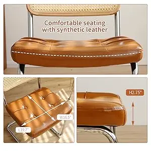 morden leather rattan side accent chairs dining chair set of 2 with chrome legs 