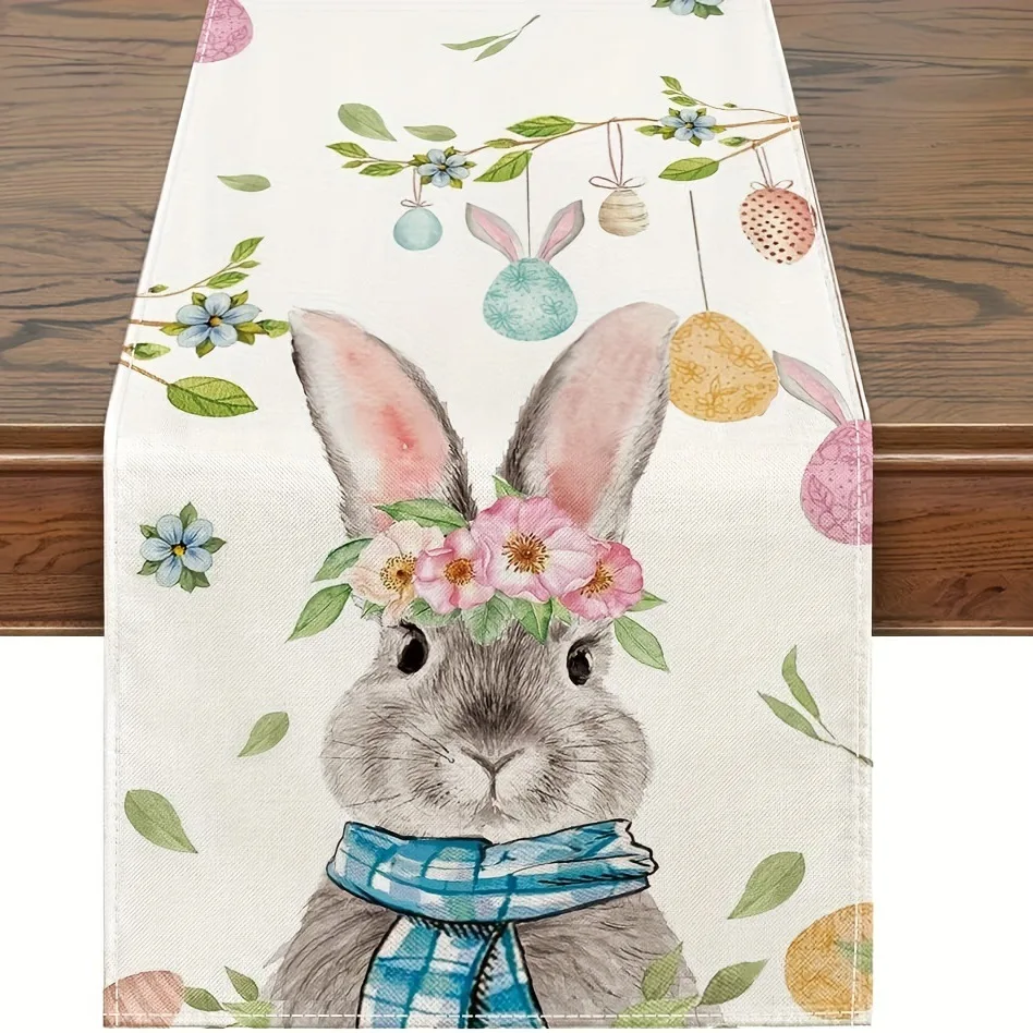 Easter Rabbit Table Runner Linen Easter Decoration For Home Kitchen