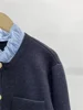 Embroidery Letter Pocket Women Knit Sweater Coat Stitching Ruffles Collar Long Sleeve New Ladies Knit Cardigan 2