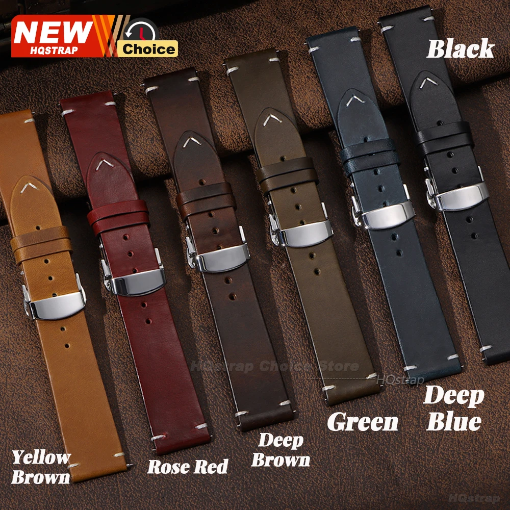 Premium Leather Butterfly Buckle Smartwatch Band - Oil Wax Finish