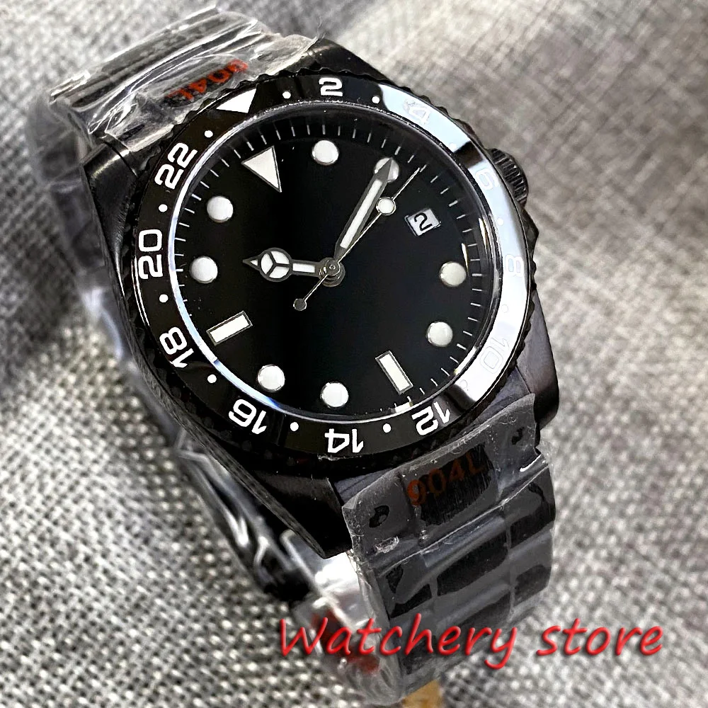 

36mm Bliger Black Dial Japan NH35 Automatic Black PVD Watch For Men Rotating Bezel Sapphire Glass Luminous Hands Water Resistant