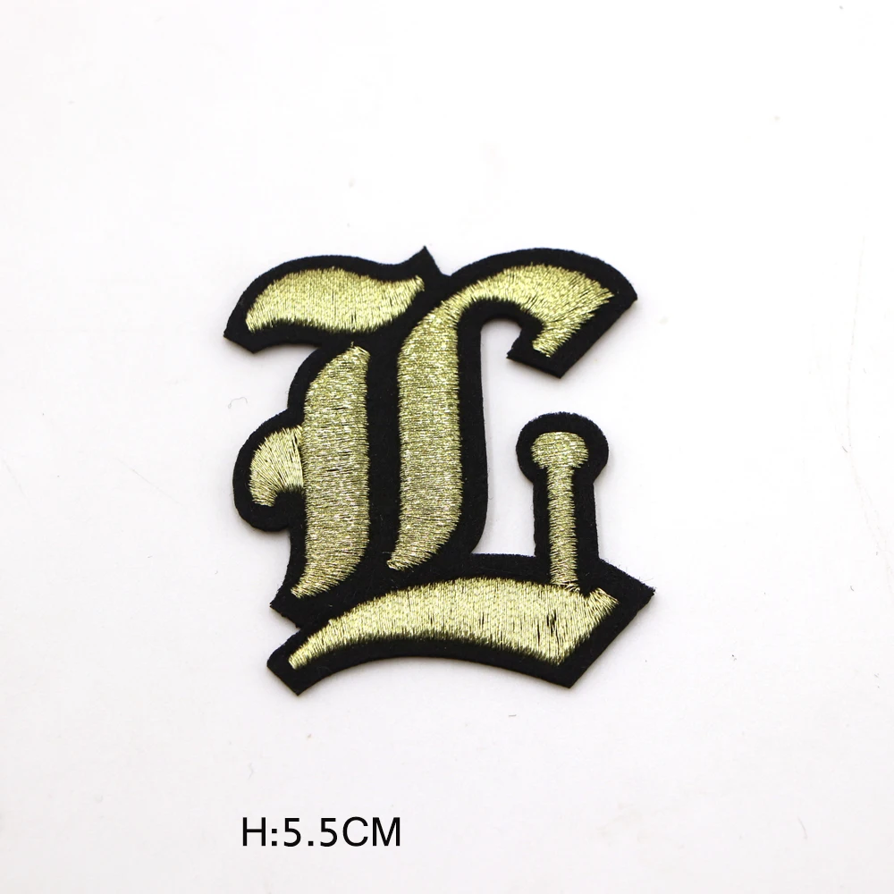 1PC Goldene 55MM Griechische Alphabet A-Z Stickerei Brief Applique Für Kleidung Eisen Auf Marke Aufkleber Für T-shirt name Logo Abzeichen – Detail 12