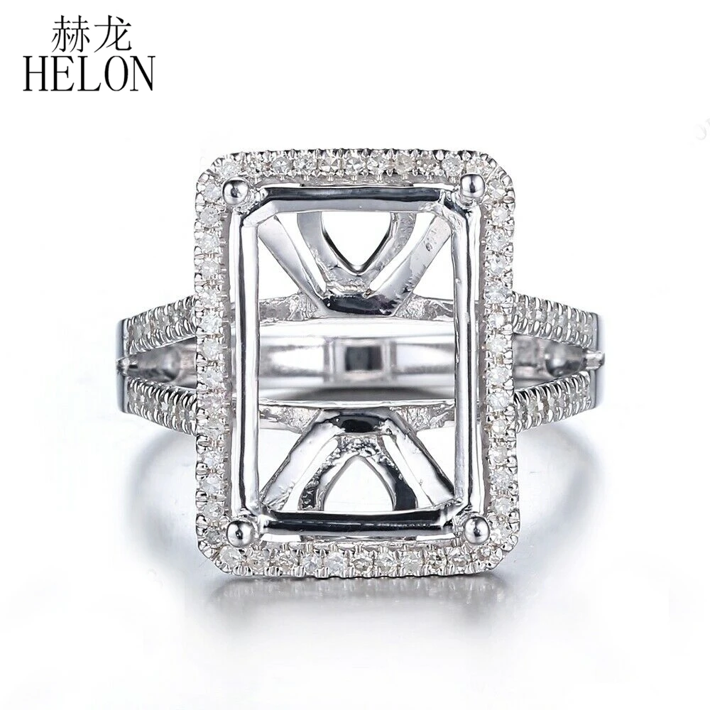

HELON 10x14mm Emerald Cut Sterling Silver 925 Pave 0.4ct Natural Diamonds Engagement Wedding Trendy Fine Jewelry Semi Mount Ring