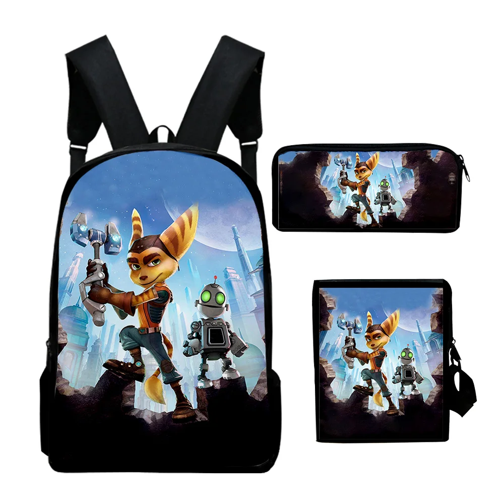 Gioco Ratchet & Clank Zaino 3 Pezzi Set Borse A Tracolla Unisex Daypack Zipper Bag Unique Pencil Bag