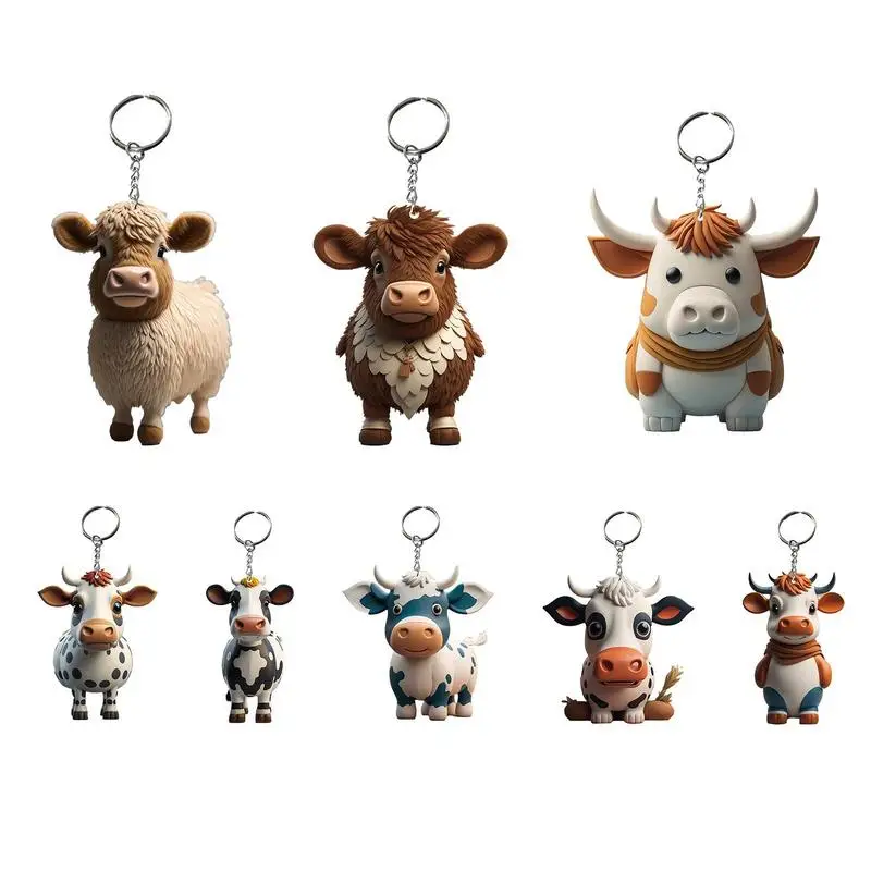 Highland Cow Keychain Cartoon Love Cow Key Chain Gift Cow Bag Car Key Chain Ring Holder Charm Decoration Craft Accessories