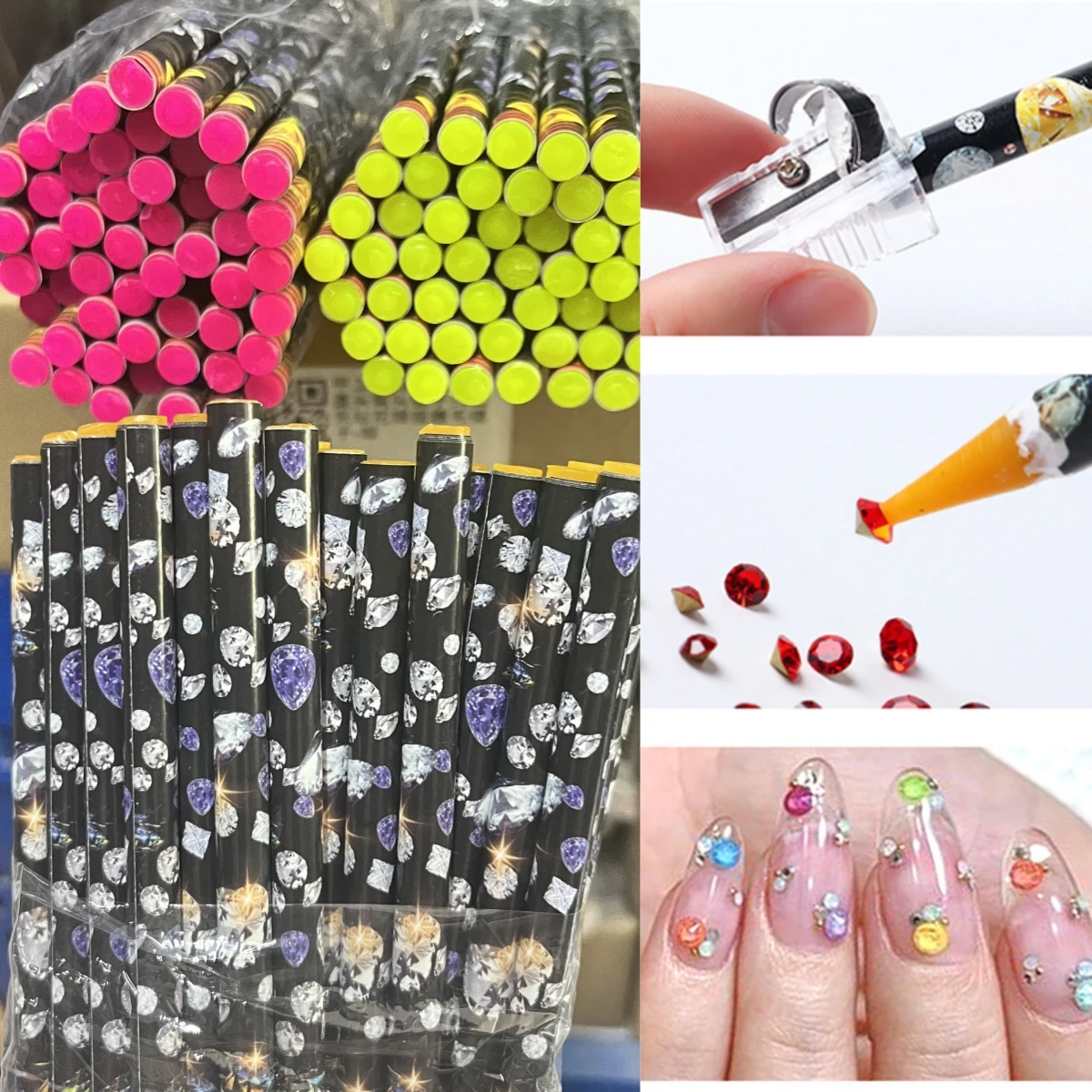 Nail Art Picking Tools Rhinestone Picker Pen Rhinestone Picking Tool Nail Art Tools 10-1Pcs Dotting Pen Dotting Pencil White Wax Wood Pen Picker Rhinestones Gems Picking Tool Pick Up Manicure Supplies
